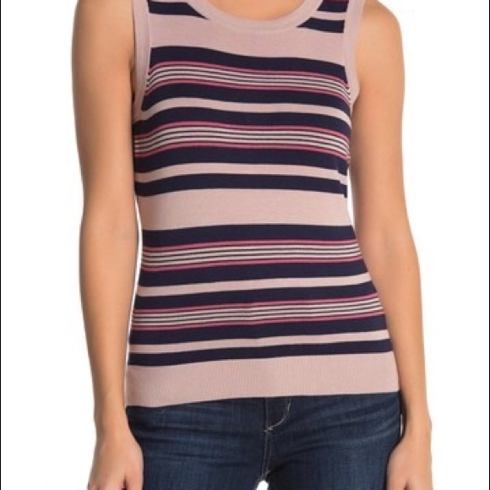 Halogen stripe crewkneck knit tanktop med petite